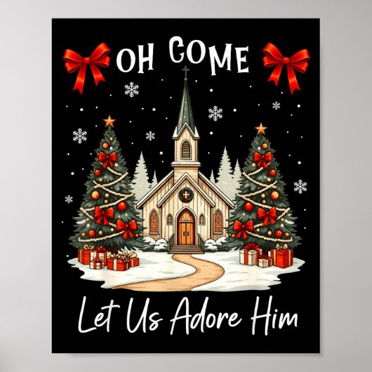 Poster Oh Come Let Us Adore Him Jesus Christmas Xmas Tree (Devant)