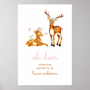 Poster Oh Deer Watercolor Flowers Baby shower d'accueil