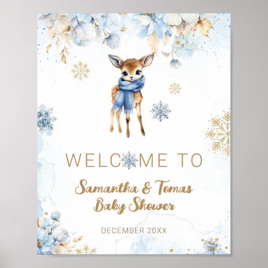 Poster Oh Deer Winter Baby Boy Shoy Bienvenue (Devant)