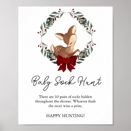 Poster Oh Deer Winter Greenery Baby Sock Hunt Game (Devant)