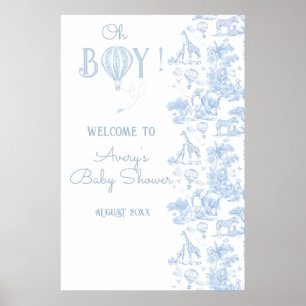 Poster Oh Garçon Bleu Toile Safari Animal Fête de Bébé