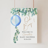 Poster Oh garçon Eucalyptus Baby shower bleu ballon