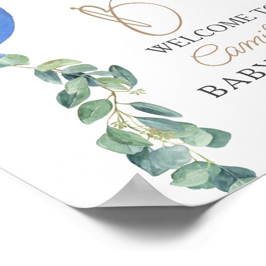 Poster Oh garçon Eucalyptus Baby shower bleu ballon (Coin)