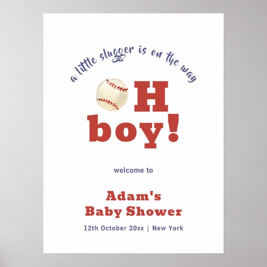Poster Oh Garçon Little Slugger Baseball Baby Shower Bien (Devant)