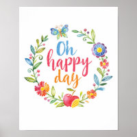 Oh Happy Day imprimé d'affiche fleurie colorée