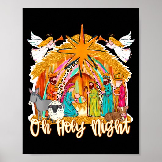 Poster Oh Holy Night Christian Nativity Scene Christmas R (Devant)
