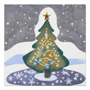 Poster Oh Sapin de Noël   Peinture d'hiver à l'aquarelle