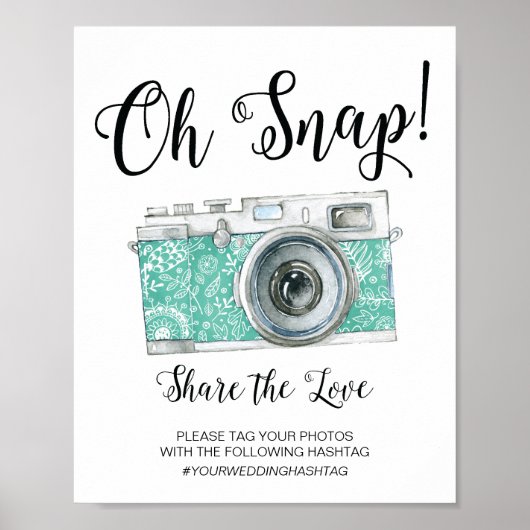 Poster Oh Snap Camera Hashtag Mariage (Devant)