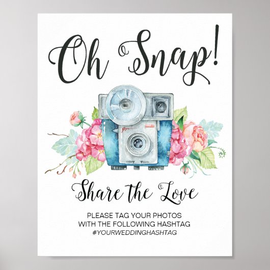 Poster Oh Snap Caméra Vintage Hashtag Mariage (Devant)