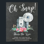 Poster Oh Snap Caméra Vintage Hashtag Mariage<br><div class="desc">Oh Snap Hashtag signe Mariage avec une police moderne avec un appareil photo gris vintage sur un tableau noir. Facile à modifier la taille et la personnaliser avec vos informations.</div>