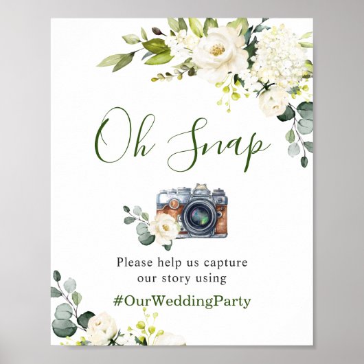 Poster Oh Snap Elegant Eucalyptus White Roses Mariage (Devant)