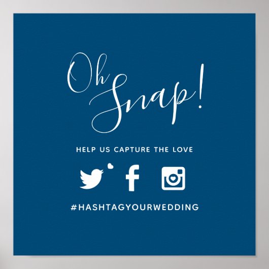 Poster Oh snap hashtag mariage simple bleu blanc (Devant)
