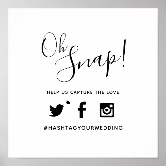 Poster Oh snap hashtag mariage texte simple mono (Devant)