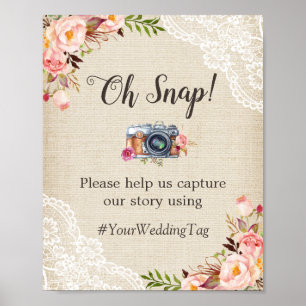 Poster Oh Snap Instagram Hashtag Burlap Lace Flowers