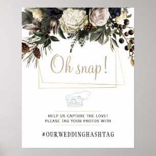 Poster Oh snap panneau de mariage avec hashtag floral hiv