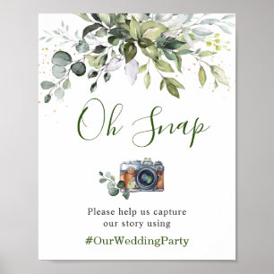 Poster Oh Snap Watercolor Eucalyptus Hashtag Mariage Sign