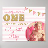 Poster Oh What Fun to be ONE Pink & Gold First Birday (Devant)