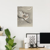 Poster Ohara Koson Owl Sous Crescent Moon (Bureau à domicile)