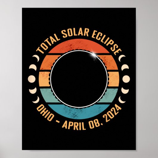 Poster Ohio 2024 Total Éclipse Solaire Parcours Totalité (Devant)