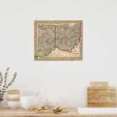 Poster Ohio, Indiana Map par Mitchell (Cuisine)
