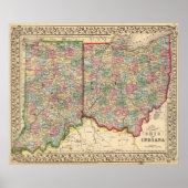 Poster Ohio, Indiana Map par Mitchell (Devant)