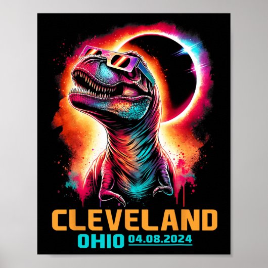 Poster Ohio Total Solaire Eclipse 2024 T Rex Dinosaur (Devant)
