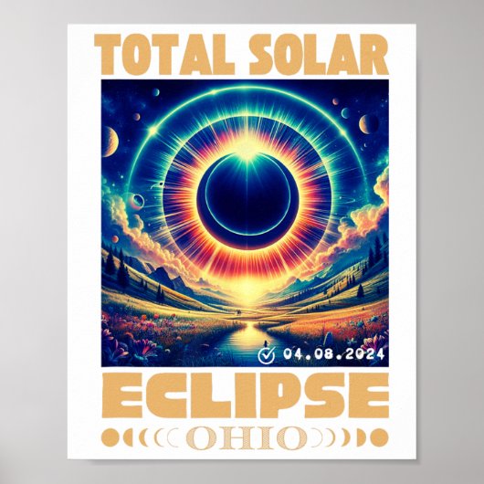 Poster Ohio Total Solaire Eclipse Avril 8 2024 Ohio Solar (Devant)