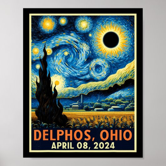Poster Ohio Total Solar Eclipse 2024 Starry Night Van Gog (Devant)