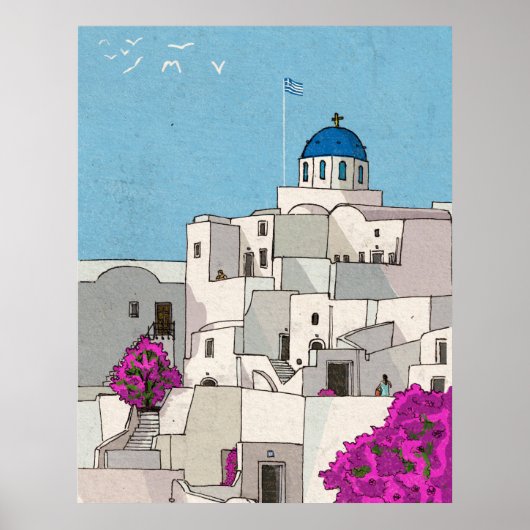 Poster Oia Santorini Île Grèce Illustration lunaire (Devant)