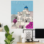 Poster Oia Santorini Île Grèce Illustration lunaire (Bureau à domicile)