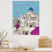 Poster Oia Santorini Île Grèce Illustration lunaire (Cuisine)