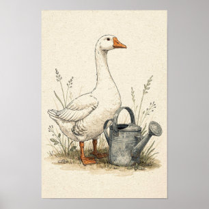 Poster Oie de jardin et arrosoir