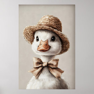 Poster Oie de Pâques dans un chapeau avec un nœud imprimé