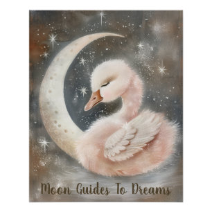 Poster Oie oiseau bébé dormir sur la Lune