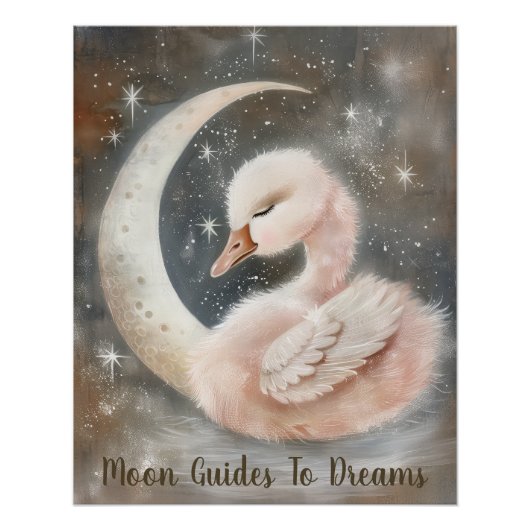 Poster Oie oiseau bébé dormir sur la Lune (Devant)