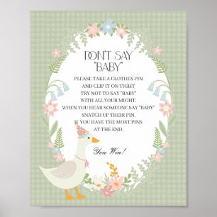 Poster Oie soie verte Florale En vichy ne pas dire bébé
