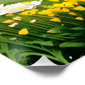 Poster Oies dans l'étang avec fleurs et herbe (Coin)