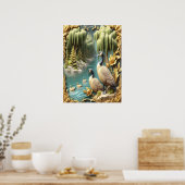 Poster Oies du Canada au milieu des saules pleurs 18x24 (Cuisine)