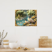 Poster Oies du Canada au milieu des saules pleurs 24x18 (Cuisine)