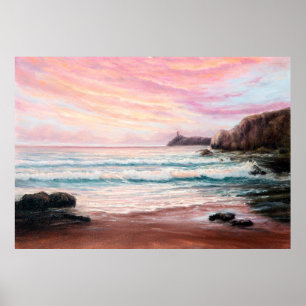Poster oil painting of beautiful purple sunset ocee