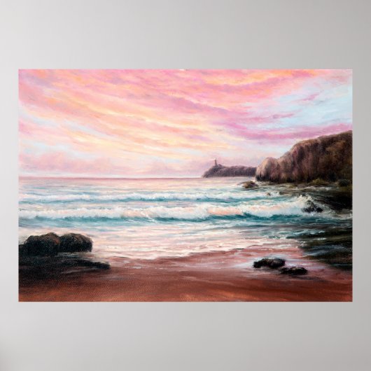Poster oil painting of beautiful purple sunset ocee (Devant)
