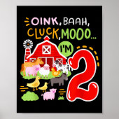 Poster Oink Baa Moo I'm 2 Farm Animals 2nd Birthday Two Y (Devant)