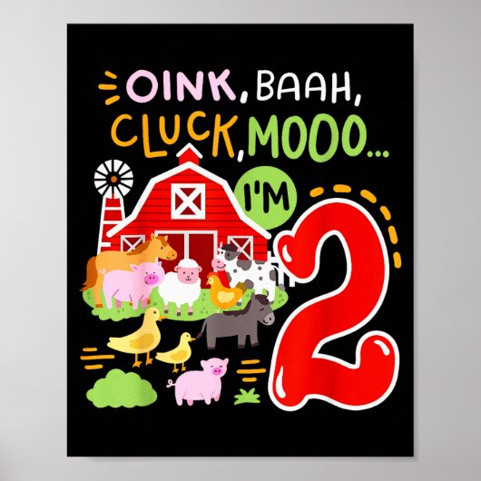 Poster Oink Baa Moo I'm 2 Farm Animals 2nd Birthday Two Y (Devant)