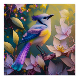Poster Oiseau à poitrine jaune violet