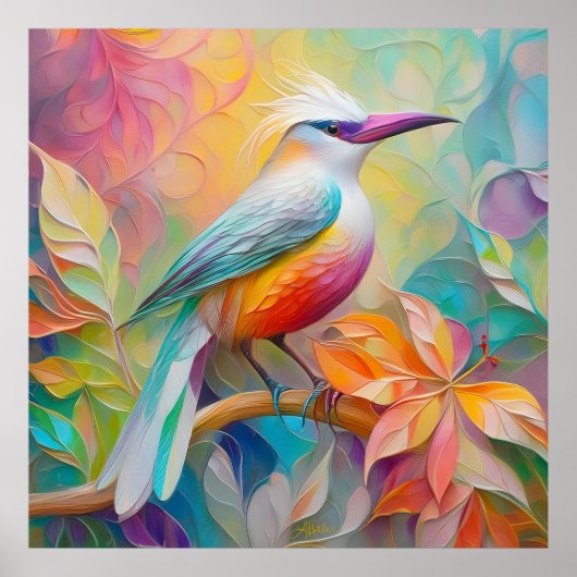 Poster Oiseau à poitrine rouge à bec rose (Devant)