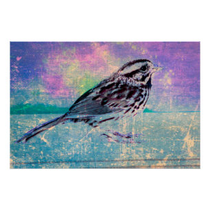 Poster Oiseau Abstrait coloré : Oiseau chanteur vibrant