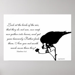 Poster Oiseau avec Matthieu 6:26 Verse de la Bible