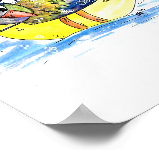 Poster Oiseau blanc mignon sur flotteur (Coin)