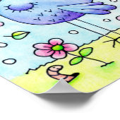 Poster Oiseau Bleu Fantaisiste Et Fleurs (Coin)