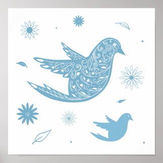 Poster Oiseau Bleu Paisley